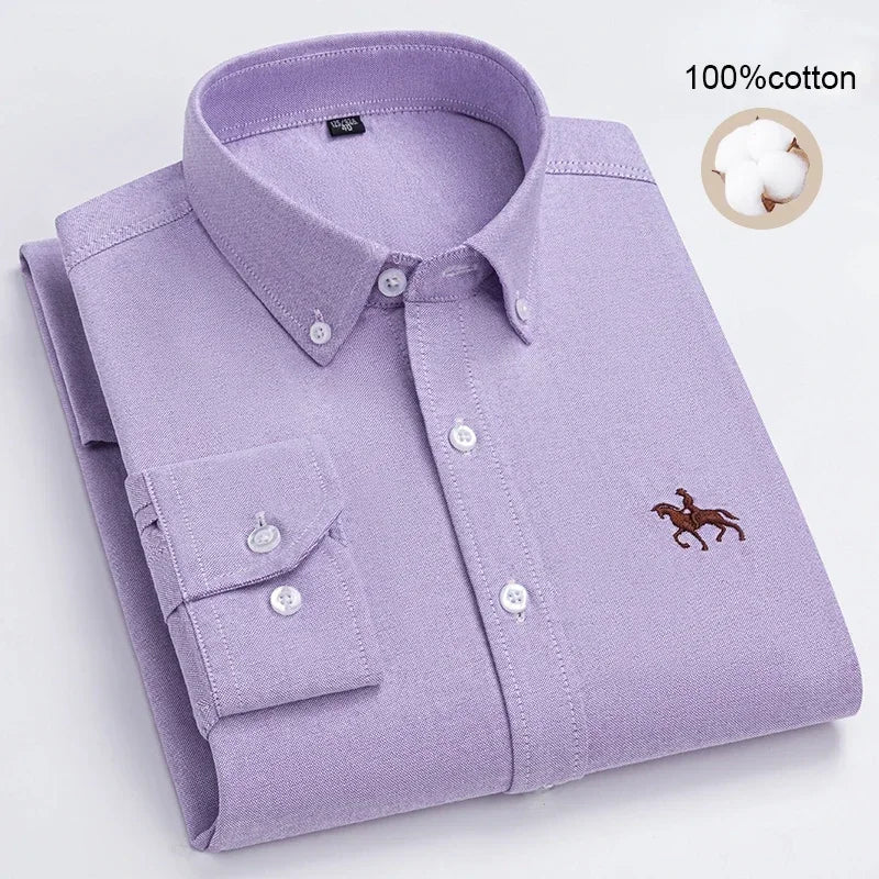 Large Size Full Men's Shirts 100% Pure Cotton Oxford Business Casual Shirt Soft Slim Fit Formal Plain Shirt Long Sleeve Clothes