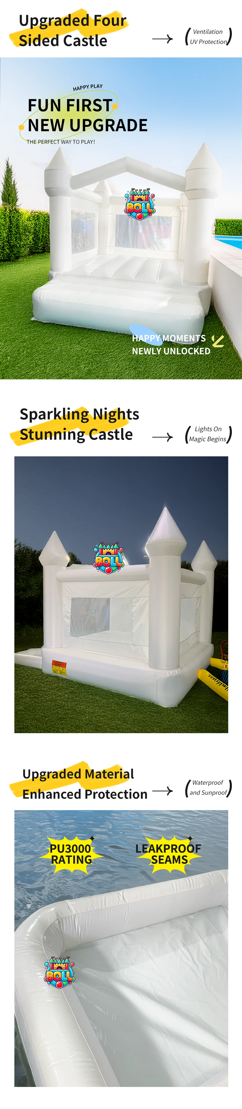 Inflatable Jumping Castle 4*3*2.6M White Bounce House For Kids Bouncy House White For Children With Blower Slide 5-8 Kids