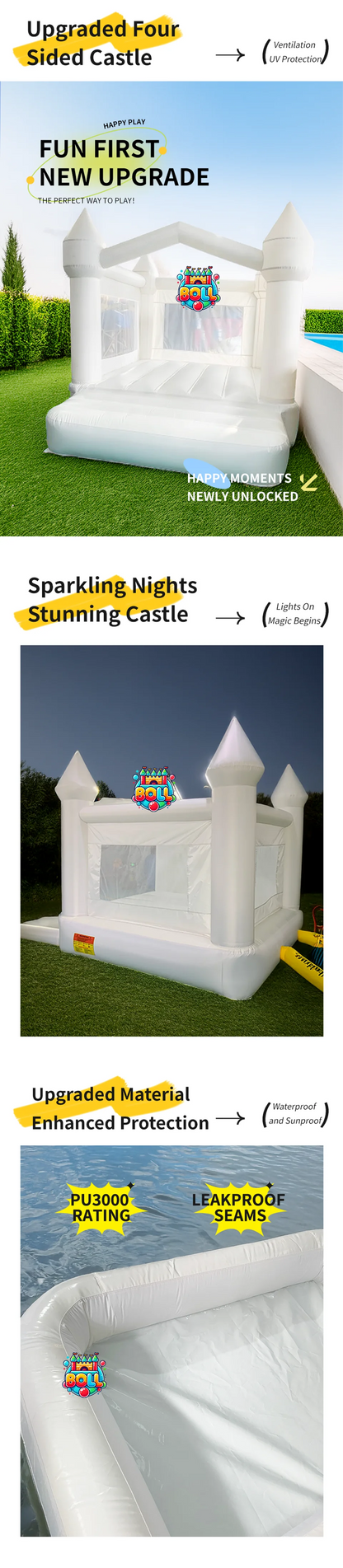Inflatable Jumping Castle 4*3*2.6M White Bounce House For Kids Bouncy House White For Children With Blower Slide 5-8 Kids