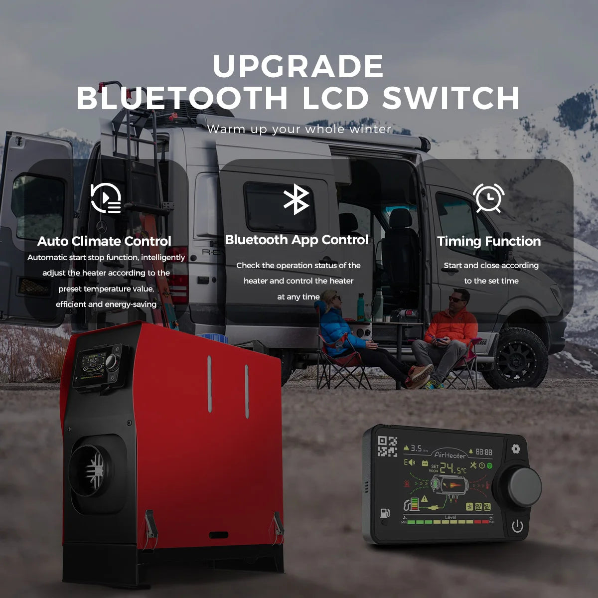 8KW Diesel Air Heater 12V&24V All in One Parking Heater with LCD Switch & Remote Control Bluetooth APP for RV Truck Car Tent