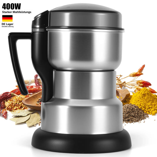 400W Electric Coffee Grinder Spice Grinder Large Home Kitchen Grinder with Handle EU Plug for Coffee Beans Spices Pepper Seeds Herbs Dry Food