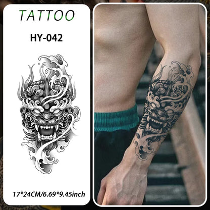 Demon Mask Waterproof Temporary Tattoo Sticker, Long-lasting Waterproof for 1-2 weeks, Realistic Semi-Permanent Fake Tattoo