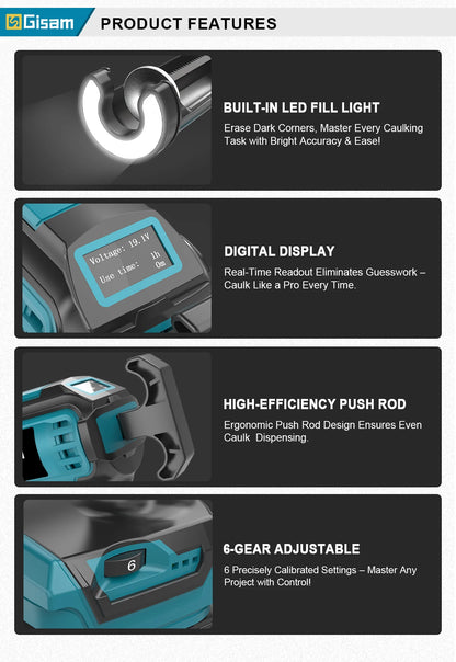Gisam Electric Caulking Gun Glue 400KG 6Gear Cordless Glass Glue Gun Adhesive Glue Sealant Power Tool For Makita 18V Battery Pin