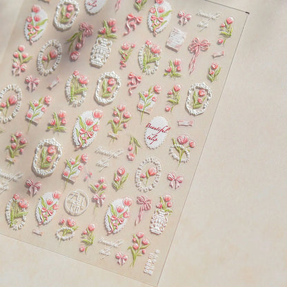 1Sheet 5D Soft Embossed Relief Nail Stickers Cute Daisies Self Adhesive Slider Stickers Press On Nails DIY Japanese Nail Art Dec