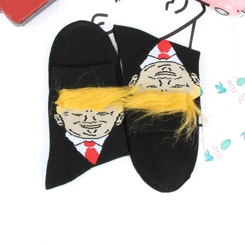 Doneld Trunp Stockings with 3D Fake Hair Crew Socks for Men Women