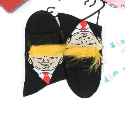 Doneld Trunp Stockings with 3D Fake Hair Crew Socks for Men Women