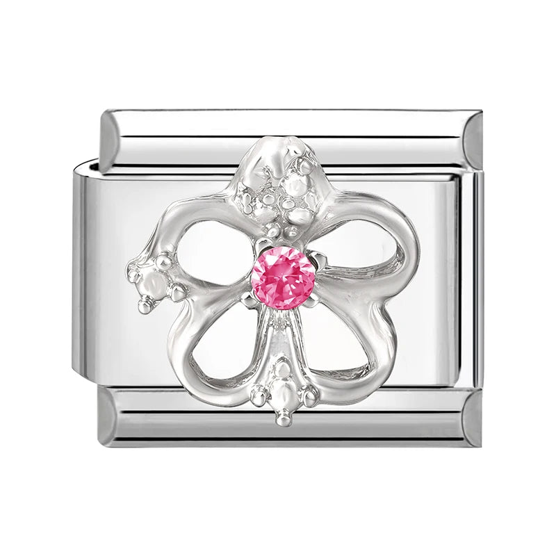 New Shiny Zircon Heart Butterfly Flower Star Bow Italian Charm Links Fit 9MM Stainless Steel Bracelet Girls' DIY Making Gift