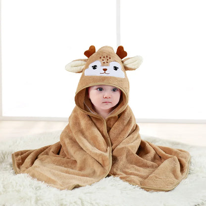 Toddler Bathrobe Infant Bath Towel Boy Girl Blankets Swaddle With Hood Cartoon Coral Fleece Towel Blanket Newborn Kids Bedding