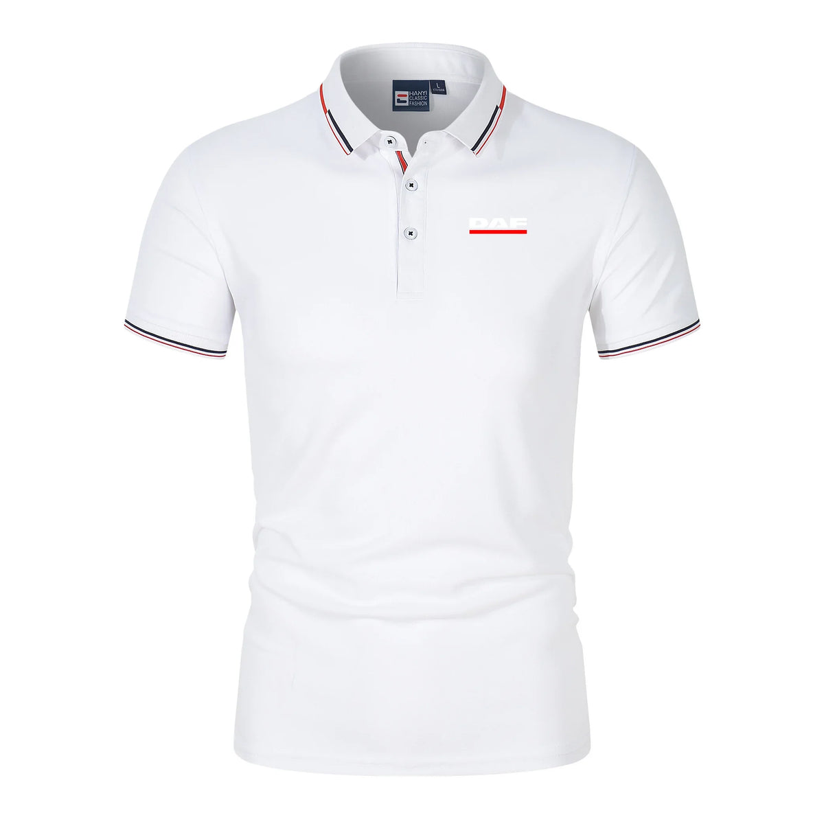 Men'S Casual Short Sleeve Polo Shirt DAF Logo Print Striped Color Block Sporty Style Collared Golf Shirt For Summer