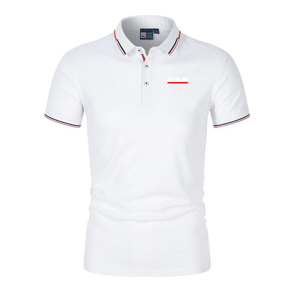 Men'S Casual Short Sleeve Polo Shirt DAF Logo Print Striped Color Block Sporty Style Collared Golf Shirt For Summer