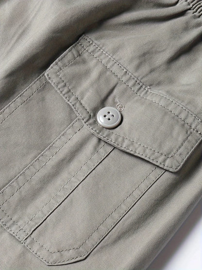 Cotton Cargo Shorts Men's Lightweight Breathable Solid Color Drawstring Waist with Zipper Pockets Casual Summer Short Pants