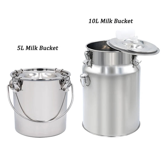 5/10L Stainless Steel Cow Milk Bucket Farm Cows Goats Vacuum Pump Bucket Pasture Cow Sheep Electric Milking Machine Accessories