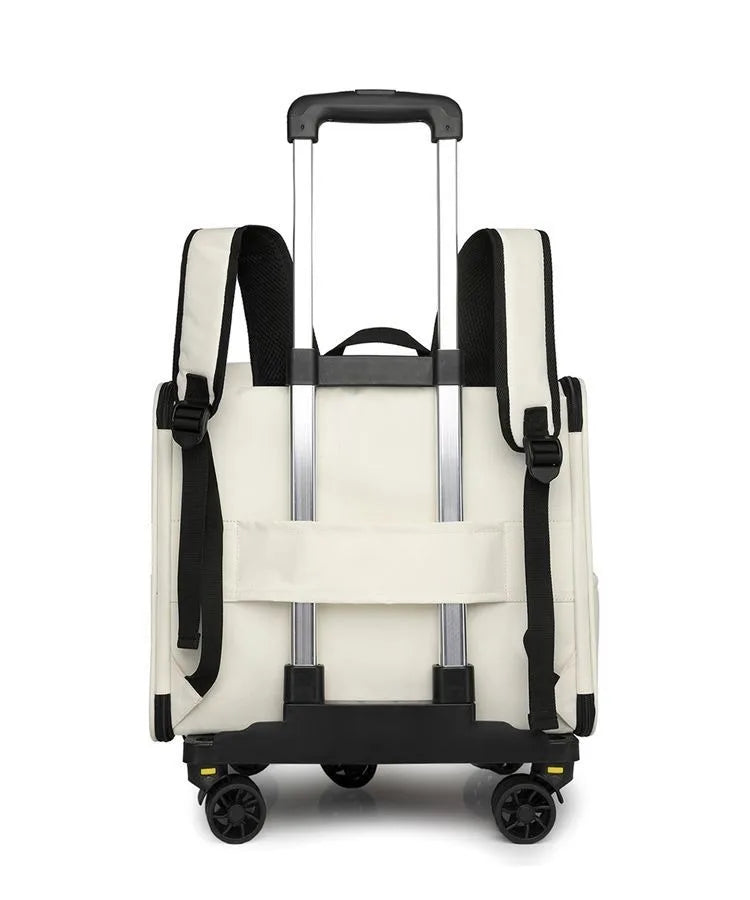 2-in-1 Rolling Pet Carrier Backpack with Wheels, Large Foldable Travel Bag for Dogs and Cats, Ventilated Backpack Carrier