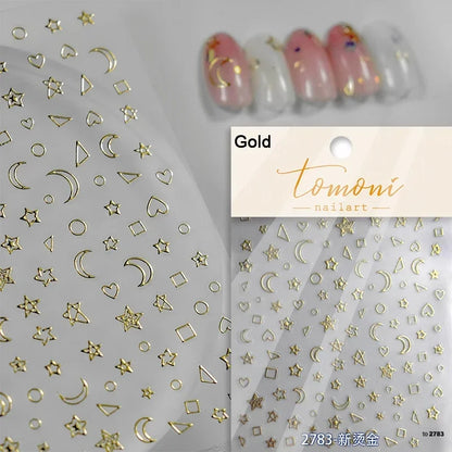 1PC 5D Korean Bronzing Nail Stickers Japanese Gold Silver Star Moon Luxury DIY Nail Art Decoration Decals Manicure Accessories