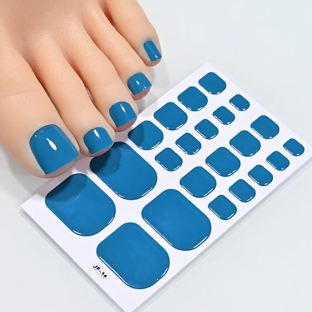 1Sheet=22Tips Glossy Red Toe Nail Stickers Full Cover Solid Color Press On Toenails Patch UV Baking Free Foot Gel Polish Wraps #