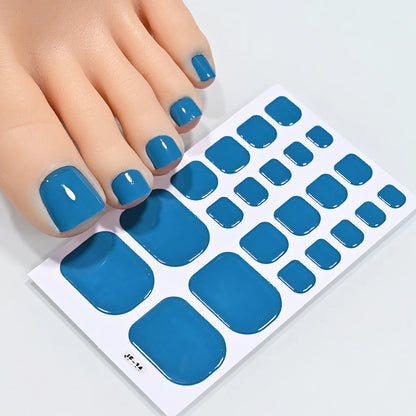 1Sheet=22Tips Glossy Red Toe Nail Stickers Full Cover Solid Color Press On Toenails Patch UV Baking Free Foot Gel Polish Wraps #