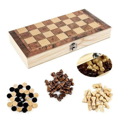 3-in-1 Chess&Backgammon&Checkers Set Chessboard Wooden Board Games Set Educational Improve Intelligence International Chess Game