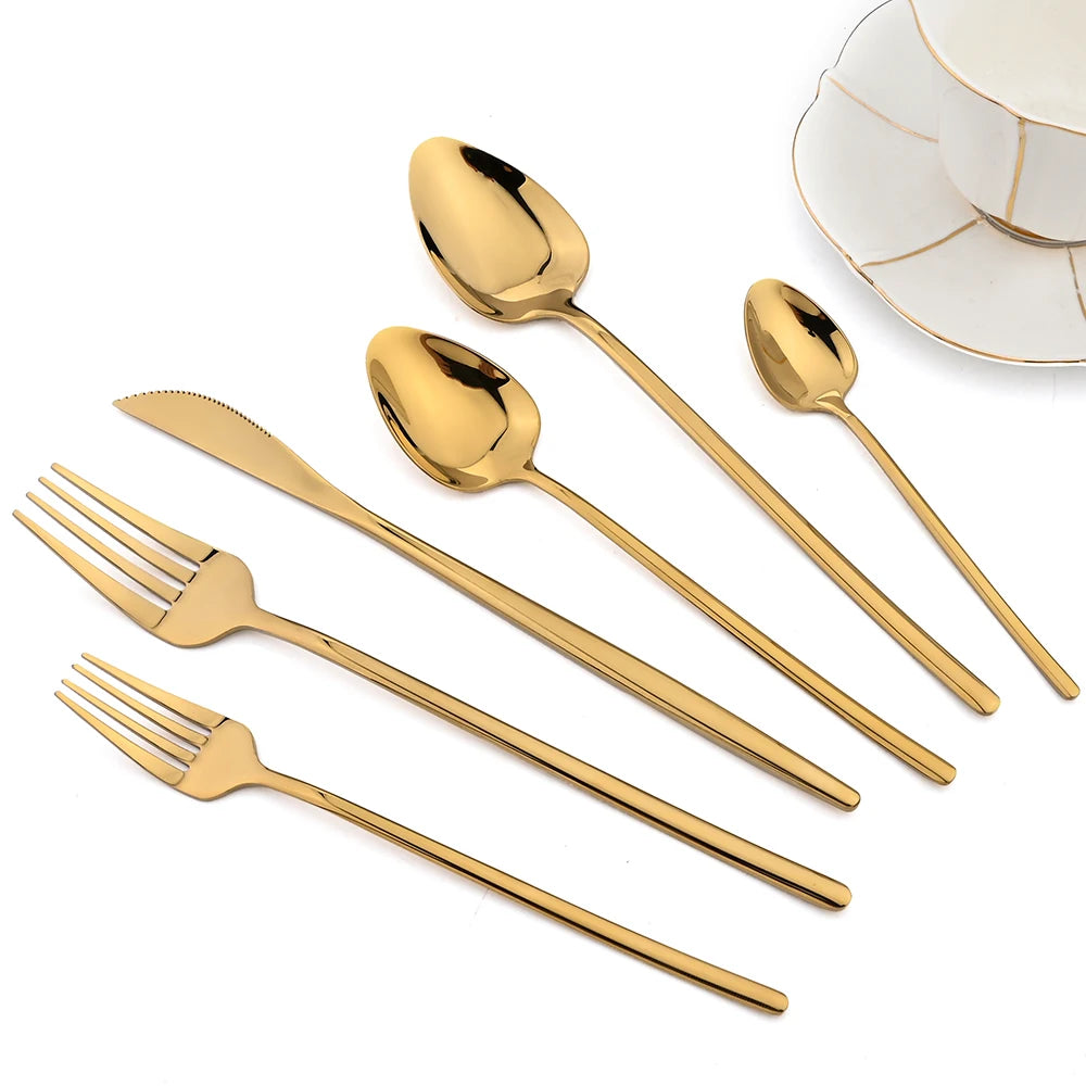 24pcs Christmas Dinnerware Set Stainless Steel Cutlery Set Gold Western Tableware Fork Knife Spoon Flatware Set Silverware Set