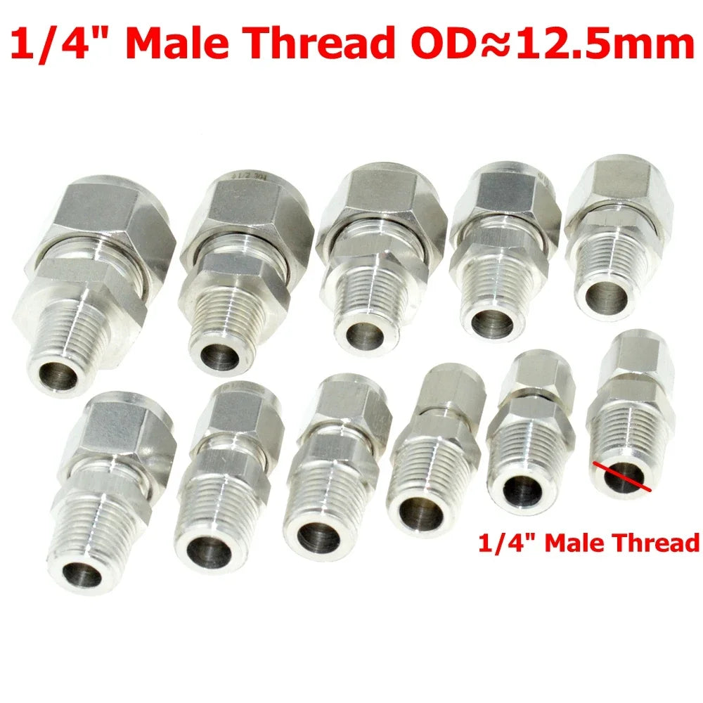 SS 304 Double Ferrule Compression Connector 8mm 10mm 12mm 1/4 1/2 Tube 1/8 1/4" 1/2" Male NPT BSP Stainless Steel Pipe Fitting