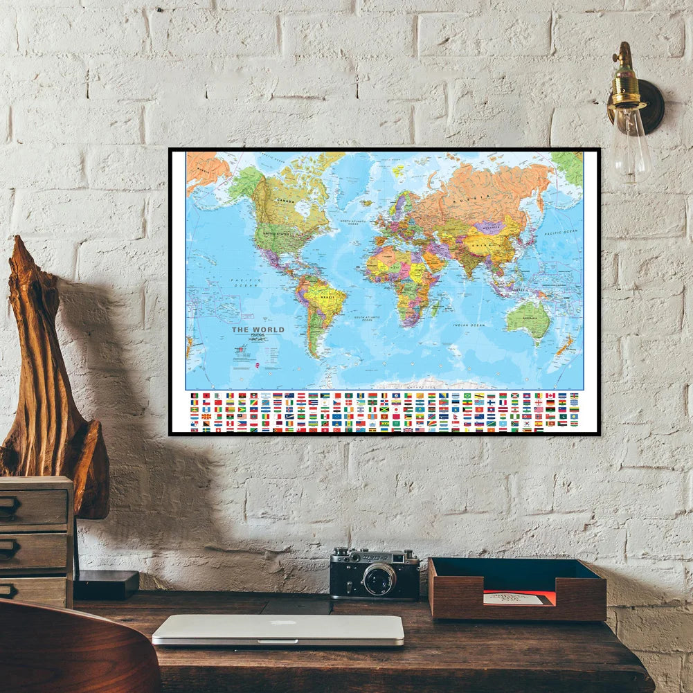 World Map Poster Modern Wall Art Canvas Painting Picture for Education Home Office School Supplies - 84x59cm/ 90x60cm