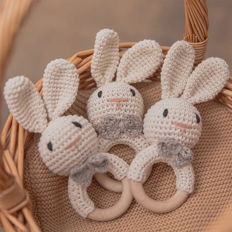 1Pc Baby Teether Wooden Crochet Rattle Toy BPA Free Baby Mobile Play Gym Wood Rodent Rabbit Rattle Newborn Educational Toy Gifts