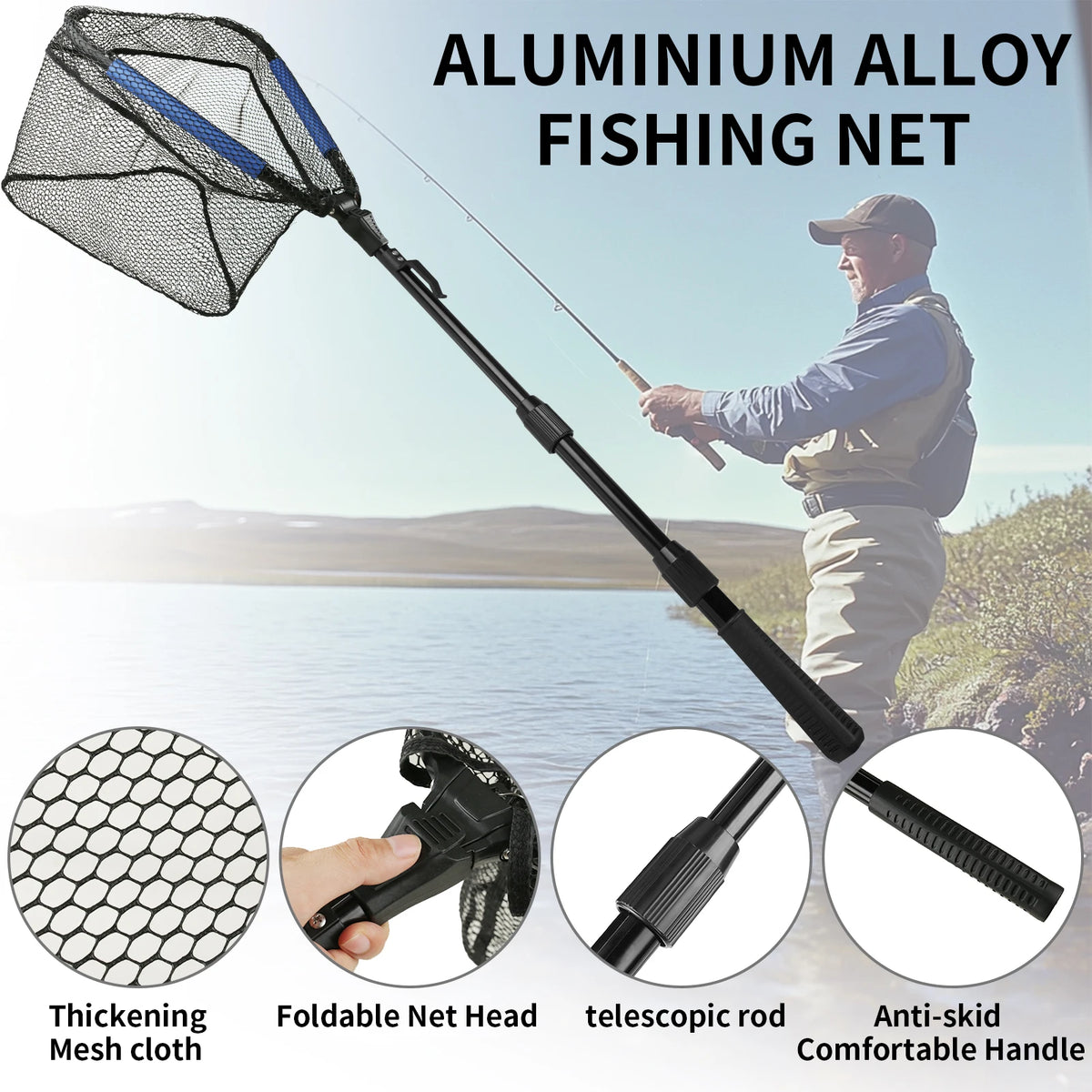 Telescopic Fishing Net with Blue Foam Rubber Coated  Foldable Collapsible Fish Landing Net for Saltwater Freshwater Fish Catch
