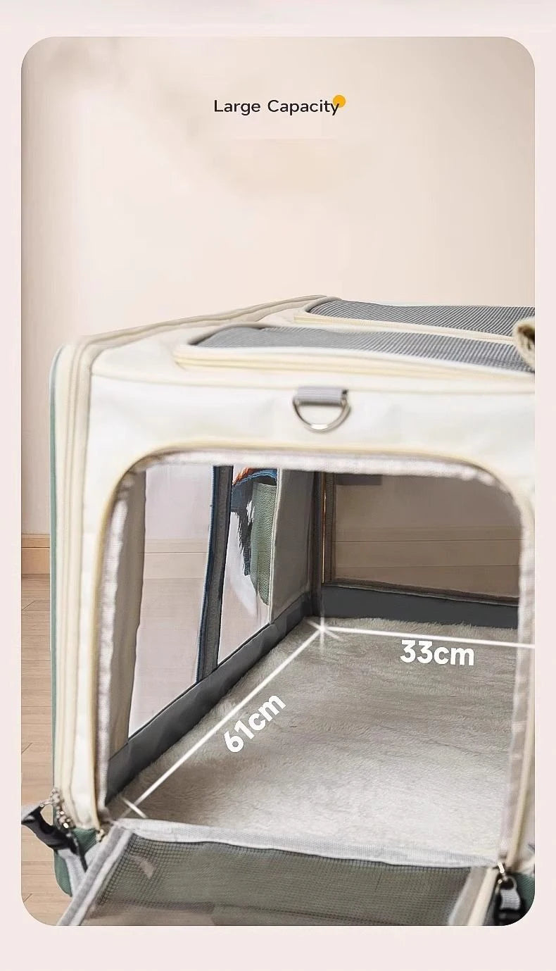 Extra Large Cat Carrier with Wheels - Foldable Pet Stroller for 2 Cats, Breathable Dog Travel Backpack Trolley Pushcart