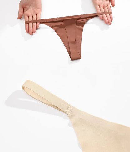 4PCS/Set Silk Seamless Thongs for Women Sexy Low Rise Panties Female Ultra Thin Breathable Underwear G-String T-Back Underpants