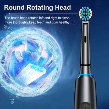 Electric Rotating Toothbrush Deep Clean Whitening Teeth for Adult Ultrasonic Toothbrush with 4/8pcs Refill Replacement Heads