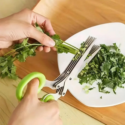 1 Set of Five Layer Stainless Steel Scallion Scissors, Multifunctional Multi-Layer Seaweed, Vegetable, Kitchen Scissors