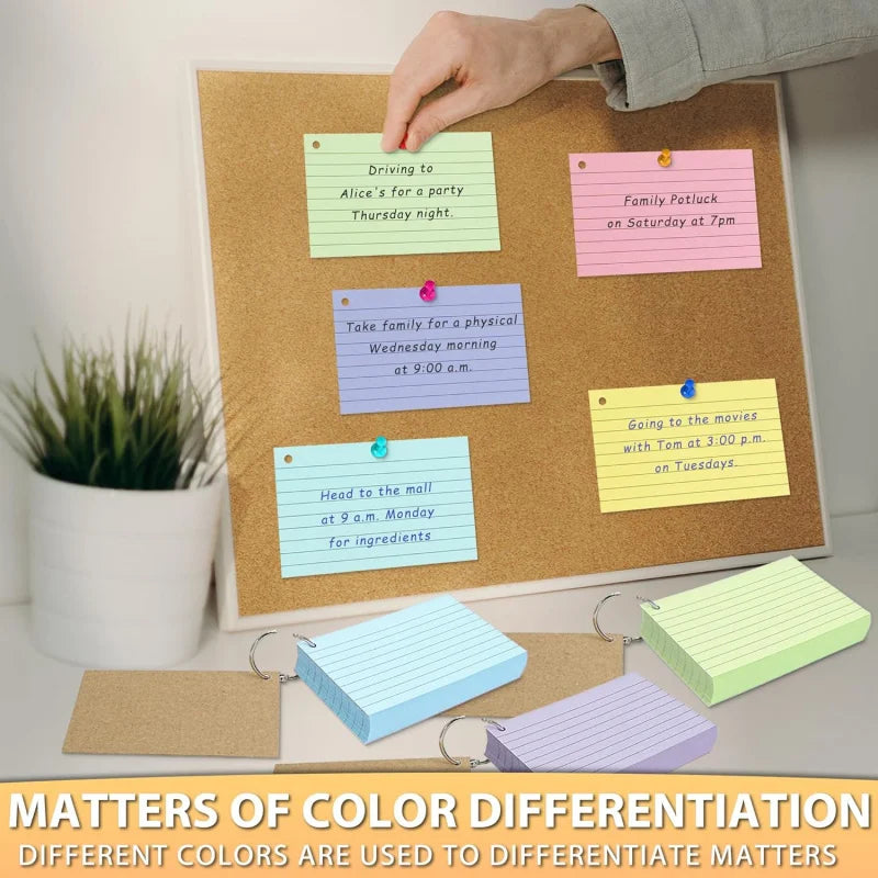 500 Pcs Color Index Cards 3x5-inch Ring Flash Cards Double-Sided Ruled Note Cards Grid-Ruled Study Cards Heavy-Duty Note Cards