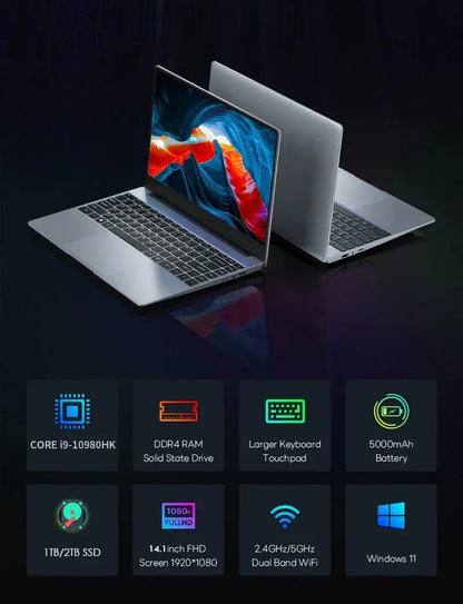 2026 New 14.1' Ultra Slim Laptop 16GB RAM 1/2TB SSD Windows 11 Pro Core I9-10980HK Notebook HD Games Office Study Computer