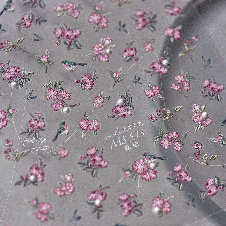 Shiny Jelly Butterfly Charming Golden Gradient Bowknot 5D Self Adhesive Nail Art Sticker Flower Petal Rhinestone Manicure Decals