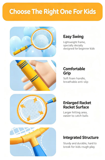 Kids Badminton Racket with Ball Parent-child Indoor Outdoor Sports Toy Training Equipment Children Teens Adult Birthday Gifts