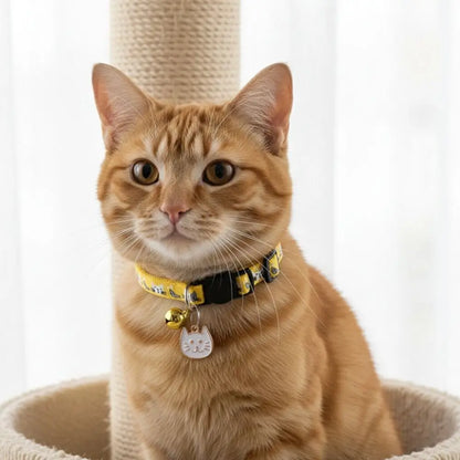 Adjustable Pet Cat Collar Quick Release Safety Buckle Anti-lost Cat Necklace Cat Pattern with Cat Face Pendant Bell
