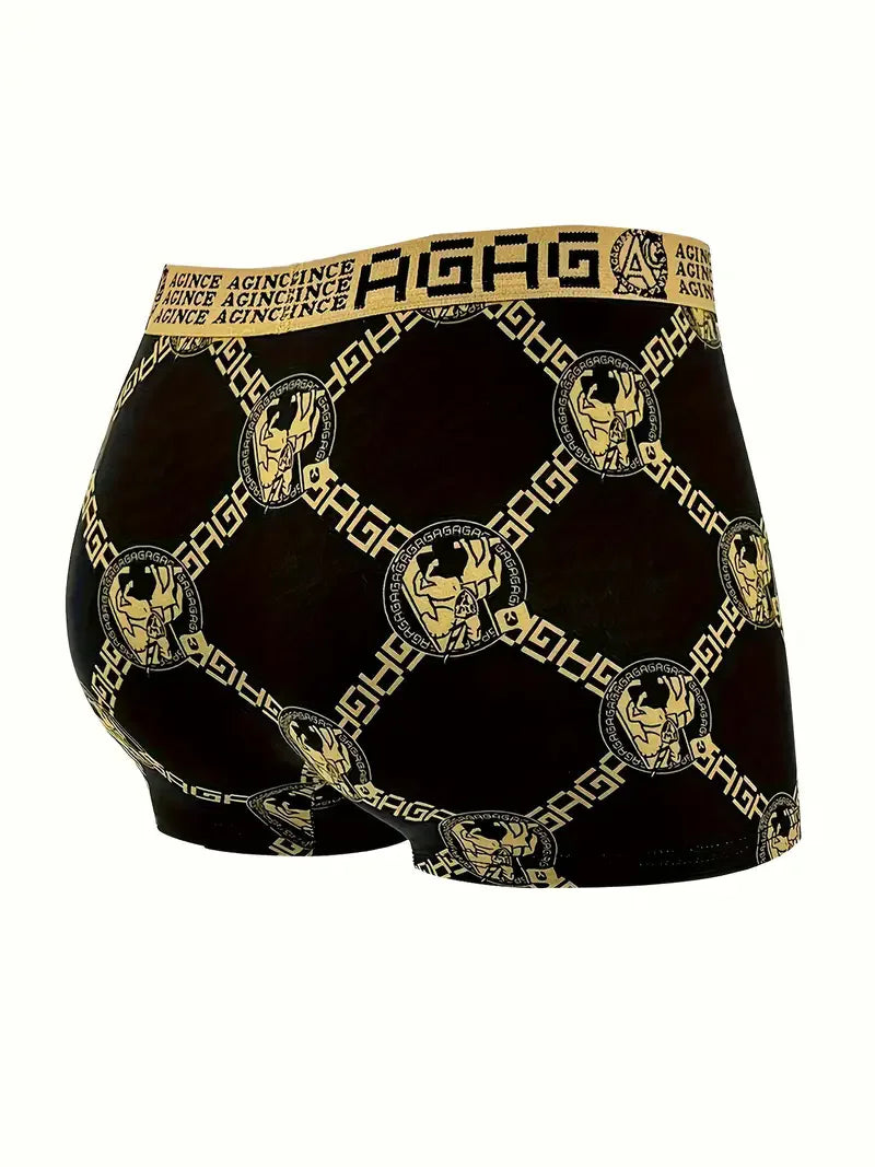 4pcs/set Men's Underwear Sexy Boxer Antibacterial Breathable Retro Print Men Boxer Shorts Boys Thin Flat Corner Panties