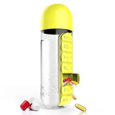 Portable Water Bottle With Built-in Pill Box for Medicines, Vitamins, Perfect for Outdoor, Gym, Fitness, Camping and Traveling