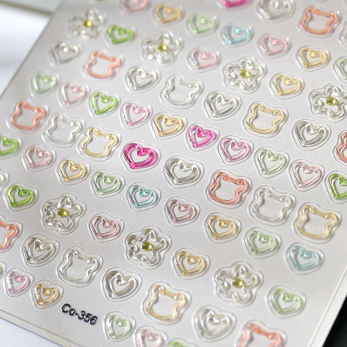 3D Embossed Nail Stickers - Cute Hollow Bear Heart Flower Decals Self-Adhesive Nail Art Sticker for Women Girls DIY Manicure