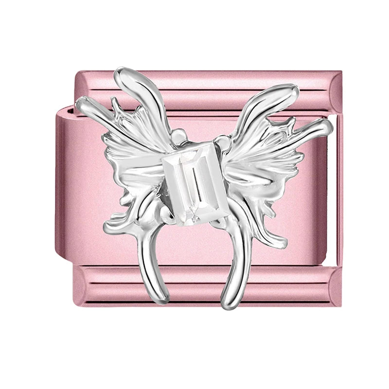 Pink Color Y2K Butterfly Star Bow Rabbit Heart Pendant Italian Charm Links Fit 9mm Stainless Steel Bracelet DIY Making Gifts