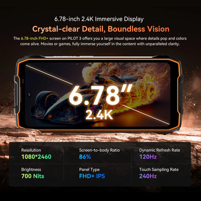 Blackview OSCAL PILOT 3 5G Mobile Phones AI Rugged Smartphone MTK 6300, 6.78' 2.4K Display 120Hz, 12GB 256GB, 7500mAh Phones