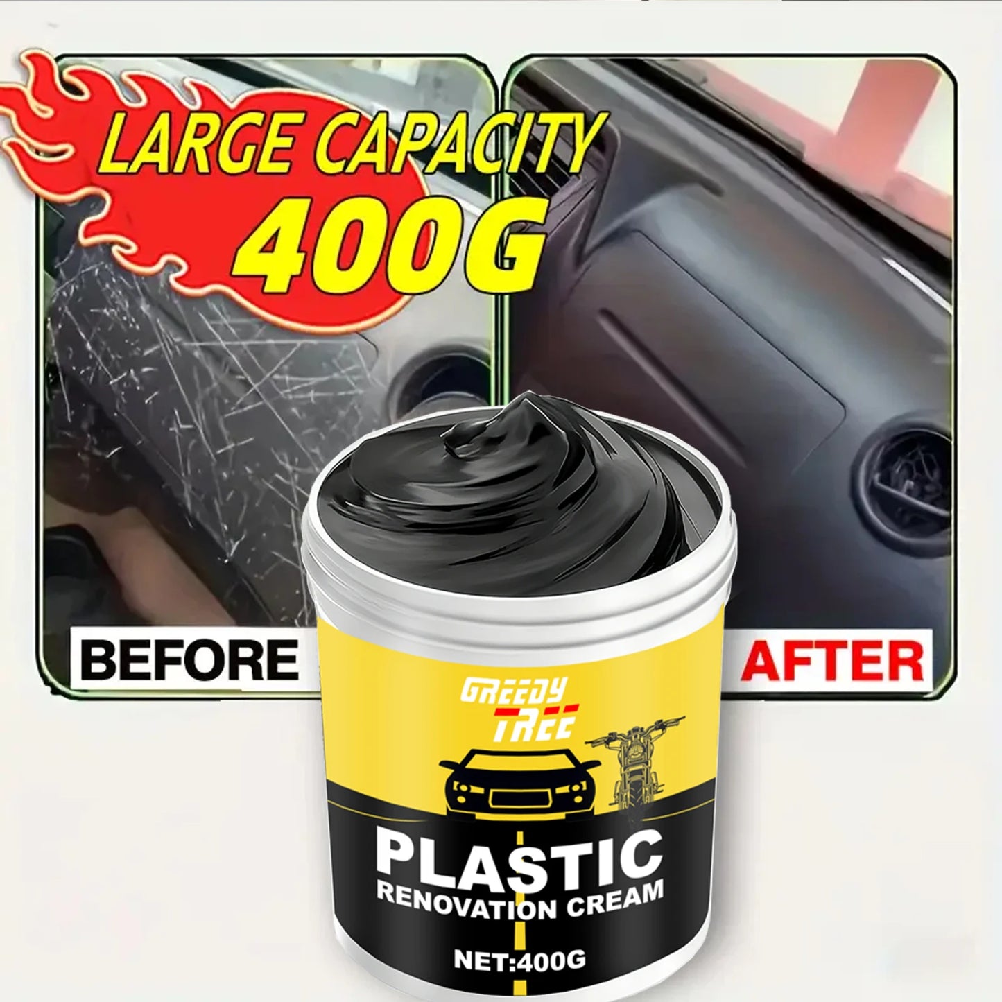 400g Heavy-Duty Car Plastic Renovator Wax - Fast-Acting Scratch Repair, Restores & Protects Car Bumpers, Interiors, Dashboard