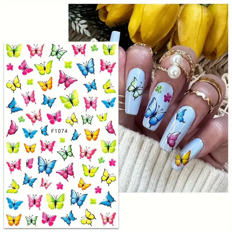 Black and White Love Flowers Line Art 3D Stickers Nail Decals Nail Art Accessories Butterfly Rose Nail Stickers Nail Sliders