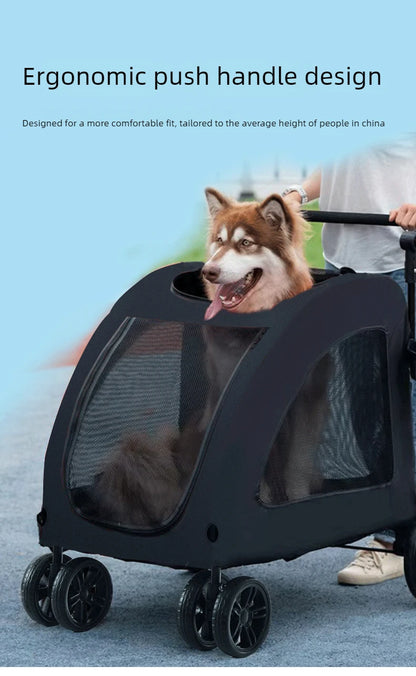 Large Dog Strollers Breathable Zipper Design Pet Cart Dogs Carrier Outdoor Travel Large Transportation Carts Adjustable Height