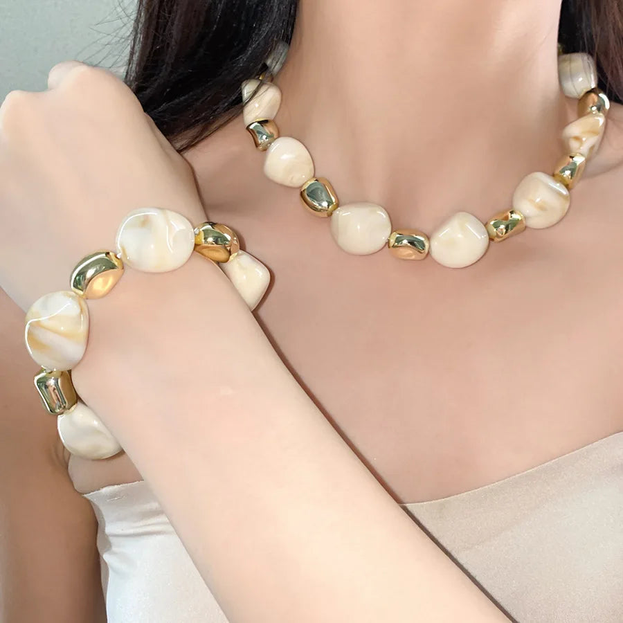 Multicolor Irregular Acrylic Beaded Bangles for Women Geometric Smudge String Bracelet Beach Vacation Style Couple Jewelry W