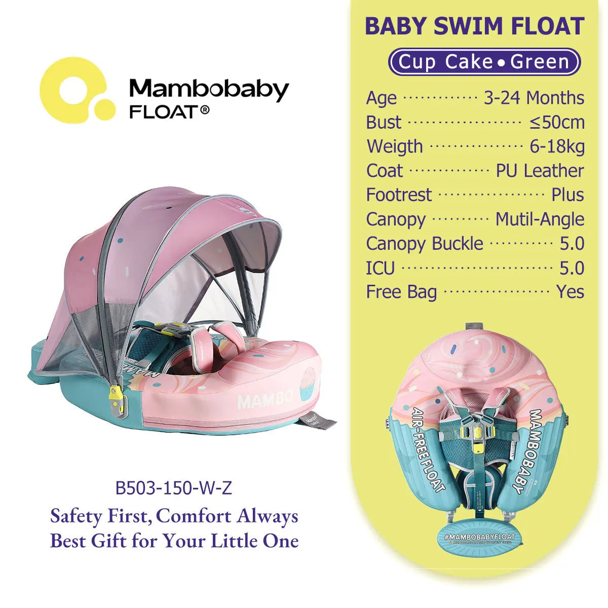 Mambobaby Float Safe Solid Core ST-Unicorn B503-143-W-Z Comfort Always: Skin-friendly Coat Baby Swimming Ring Toddler Pool Float