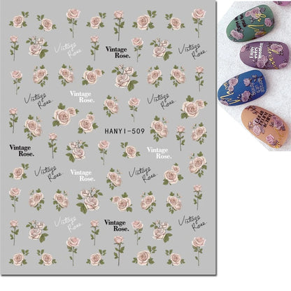 3d Nail Art Decals Elegant White RoyalBlue Roses Flowers Adhesive Sliders Nail Stickers Decoration For Nail Manicure