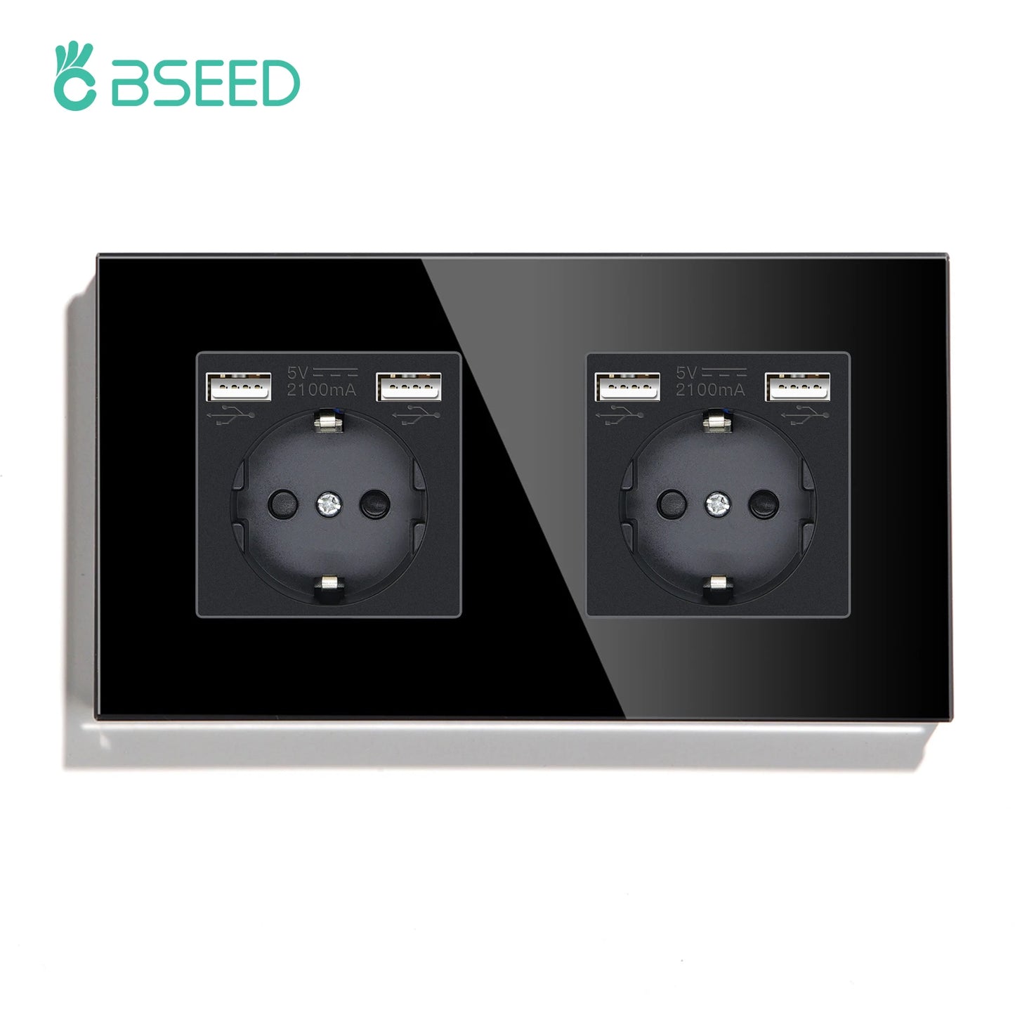 BSEED Touch Light Switch With EU USB Wall Sockets Black Wall Led Switches 1/2/3Gang 1Way Crystal Dark Blue Backlight Wall Switch