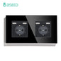 BSEED Touch Light Switch With EU USB Wall Sockets Black Wall Led Switches 1/2/3Gang 1Way Crystal Dark Blue Backlight Wall Switch