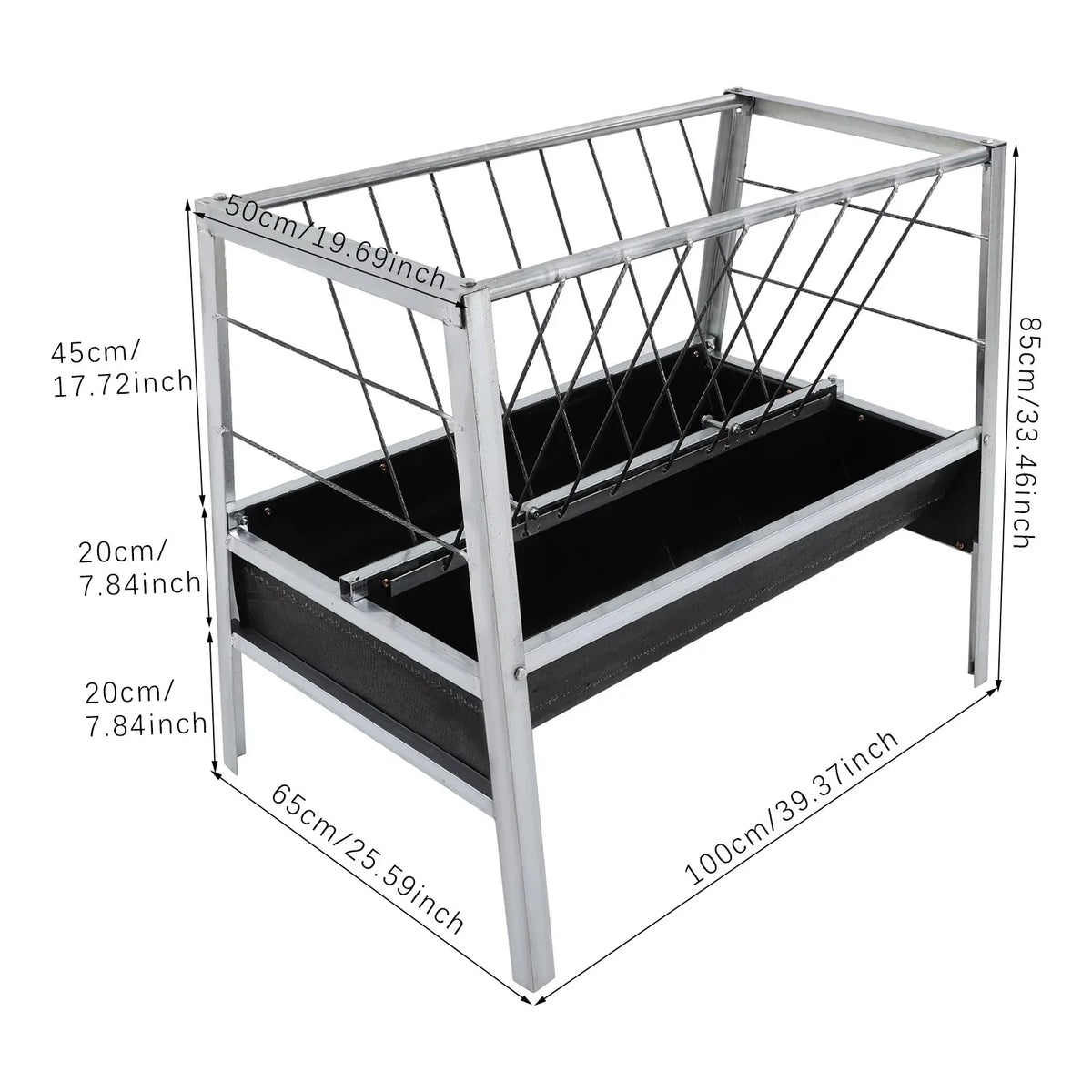 Iron, Steel Large Feed Trough Goat Feeders Standing Trough Bucket for Large Animals Sides Horse Hog Pig Livestock Poultry Feeder