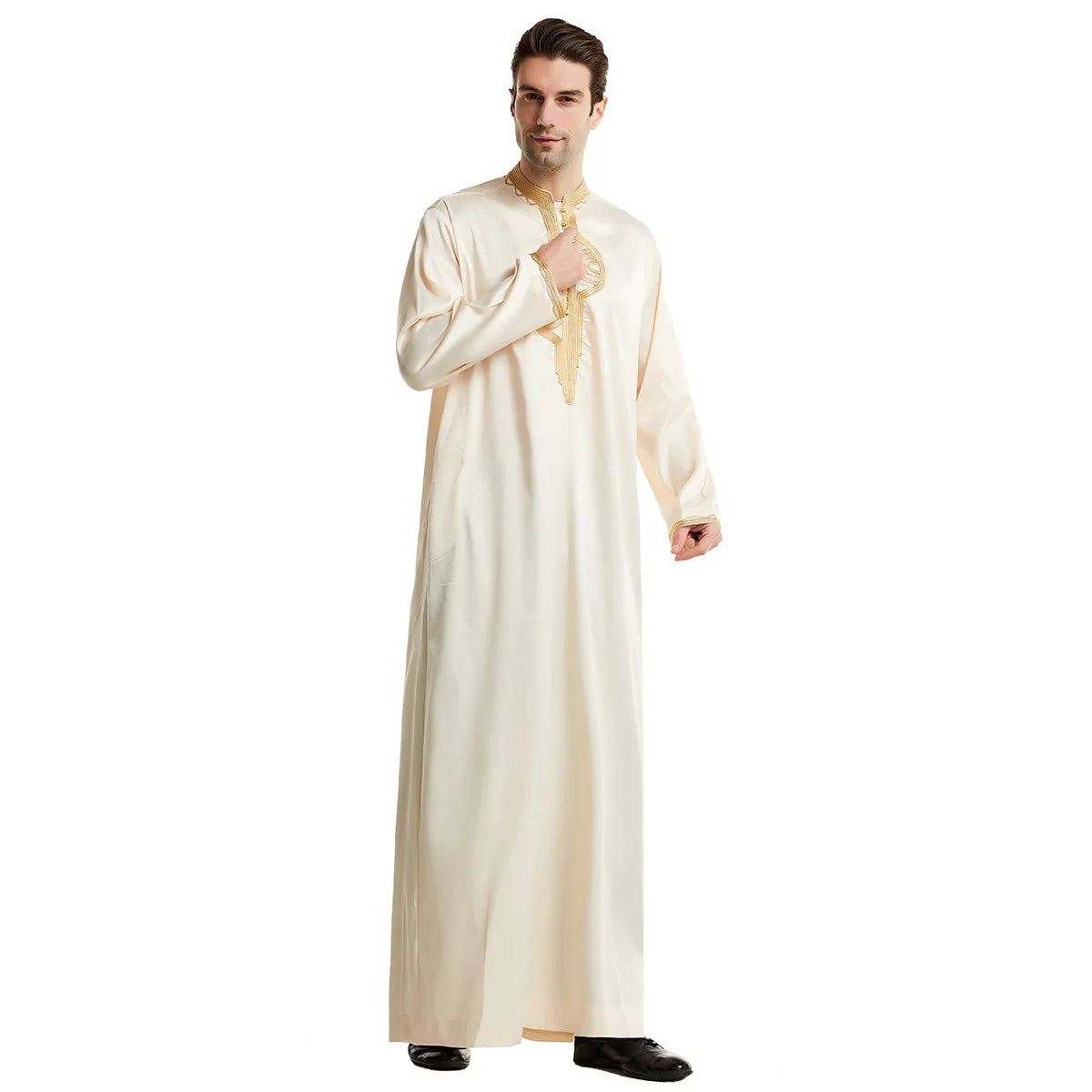 Muslim Men Clothing Kaftan Robes Long Sleeves Stand Collar Eid Thobe Kurta Arab Turkish Dress Dubai Islam Habit Ethnic Leisure